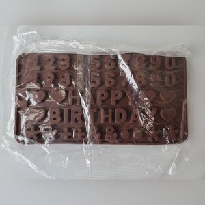 Happy Birthday Numbers & Symbols Small Brown Silicone Chocolate Candy Mold NWT